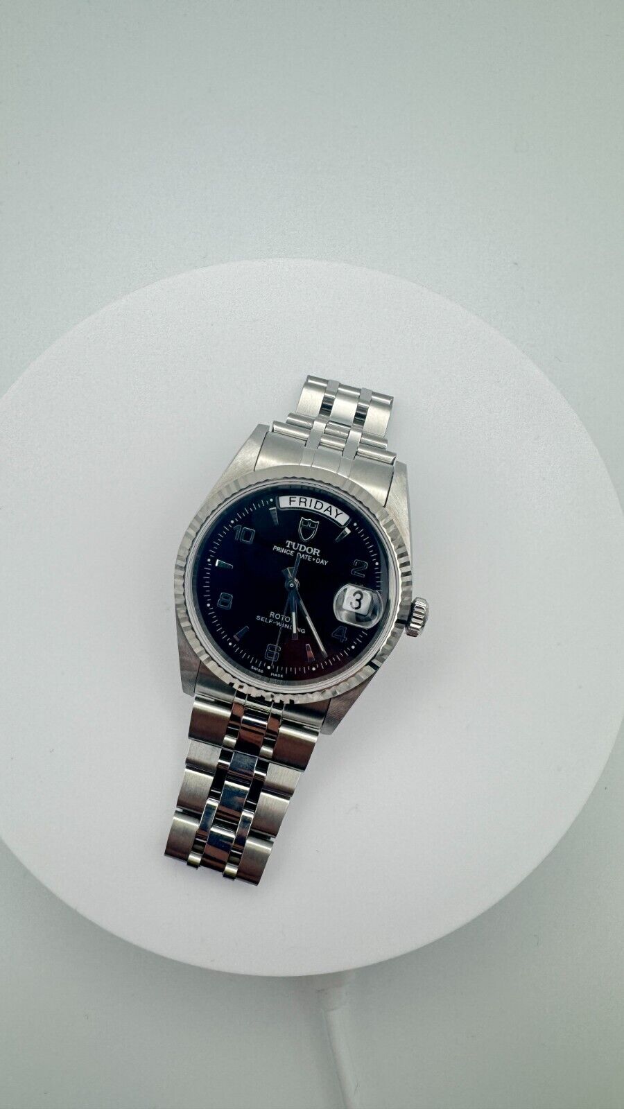 Tudor Prince Date+Day 36mm Black Dial President Armbanduhr Silber (Ref. 76214)