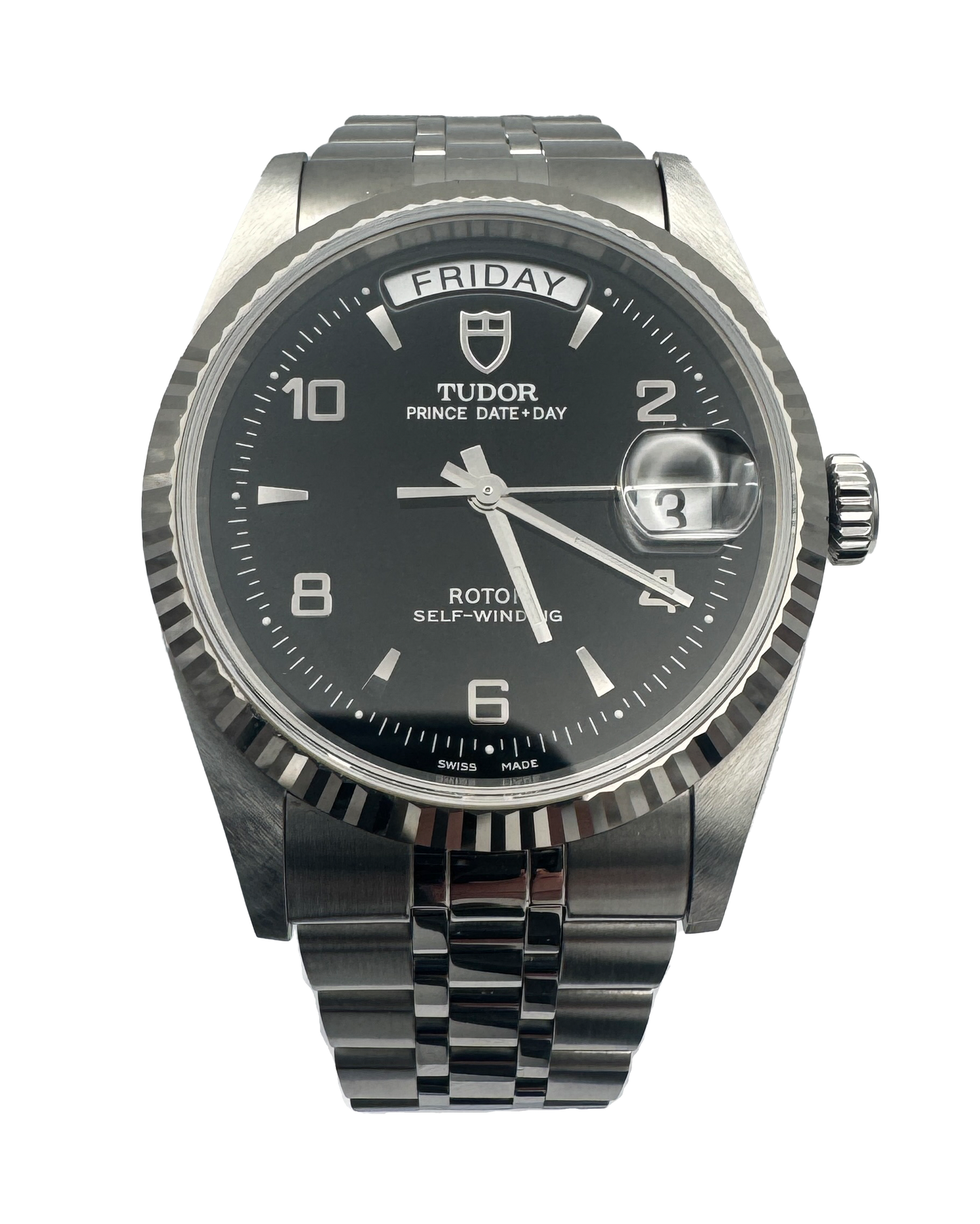 Tudor Prince Date+Day 36mm Black Dial President Armbanduhr Silber (Ref. 76214)