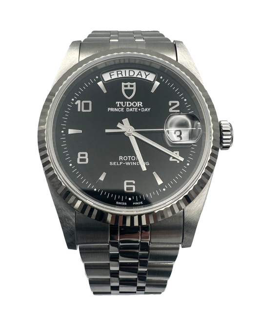 Tudor Prince Date+Day 36mm Black Dial President Armbanduhr Silber (Ref. 76214)