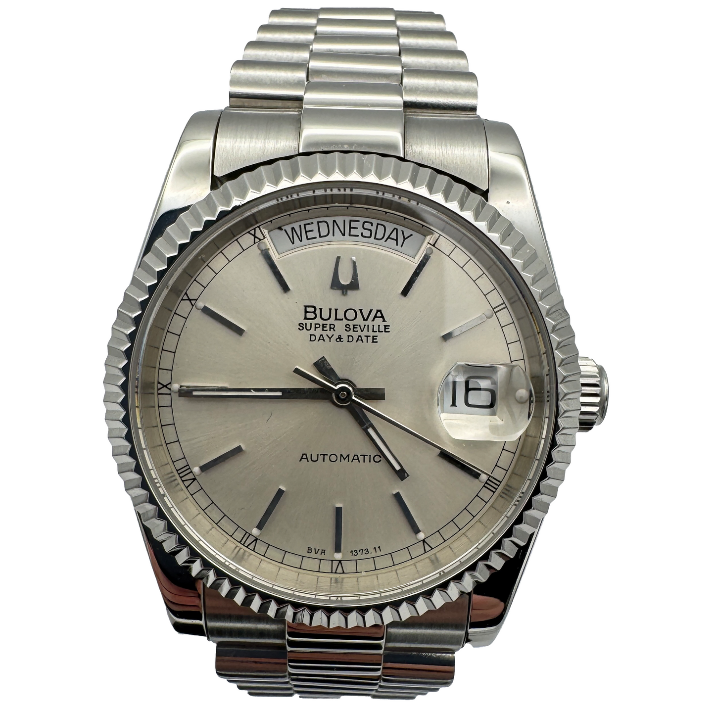 Bulova Super Seville Day-Date President Vintage Automatik-Armbanduhr in Silber