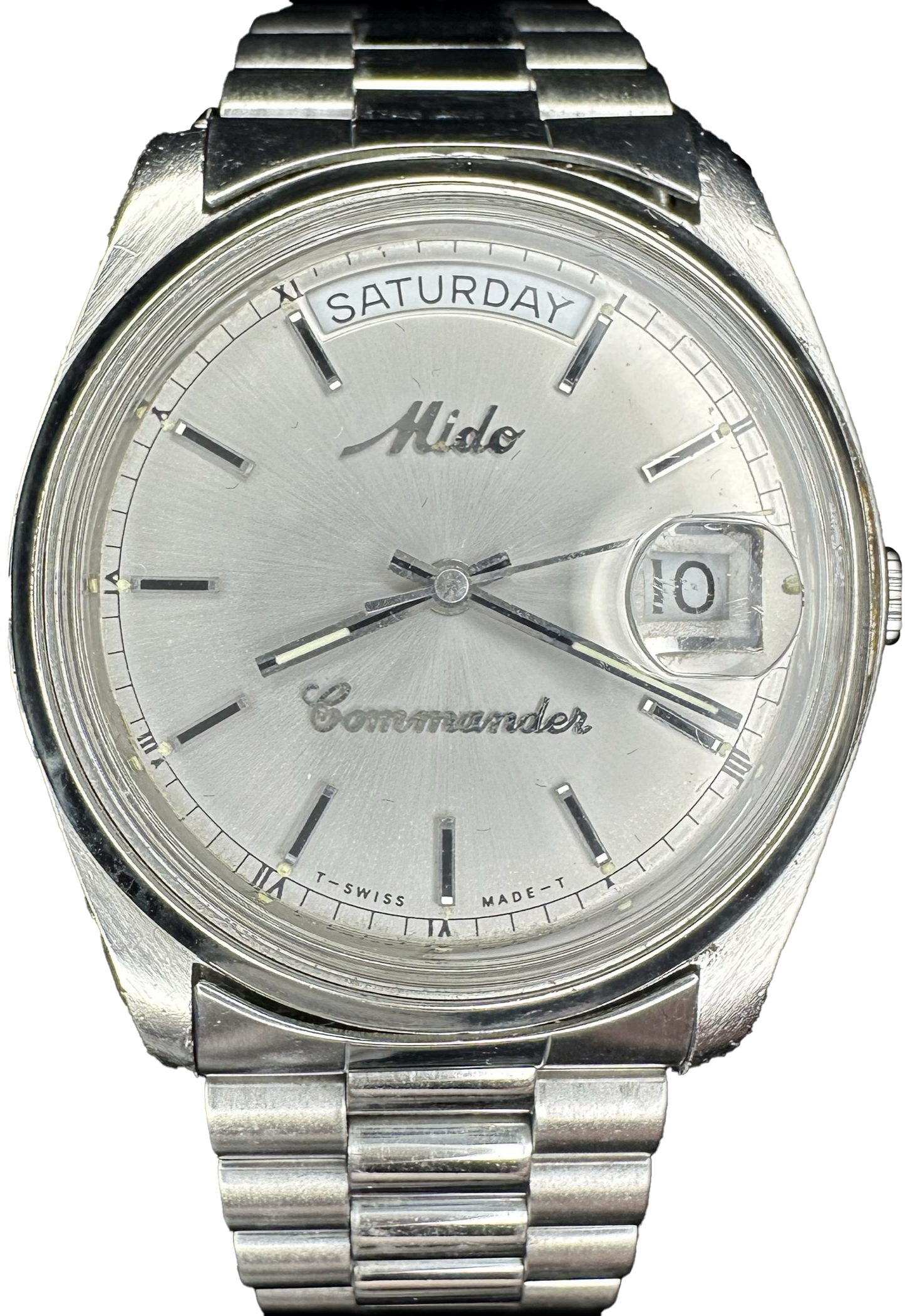 Mido Commander Day-Date President Vintage Automatik-Armbanduhr Silber Ref. 8224