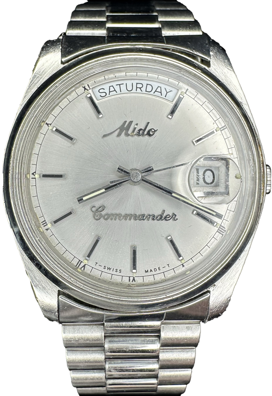 Mido Commander Day-Date President Vintage Automatik-Armbanduhr Silber Ref. 8224